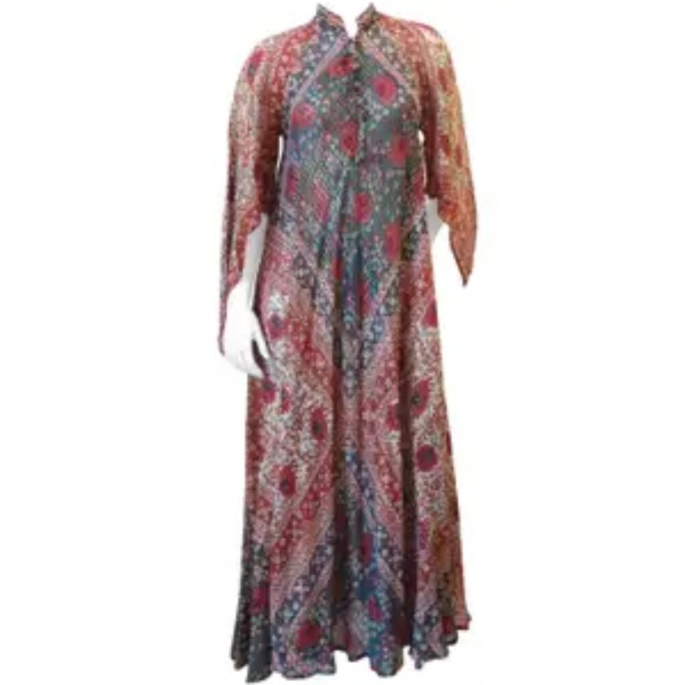 Vintage Sultana by Adini ‘70s Floral Caftan Boho Maxi Dress w/ Metallic Threads